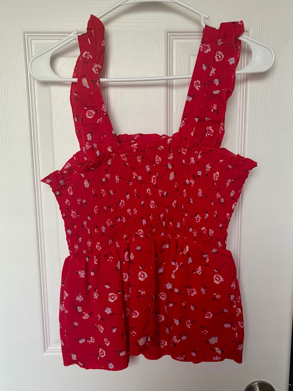 SHEIN Red Floral Smocked Tank